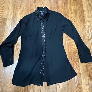 Elegant Black Sequin Trim Women's Top Mishca Small